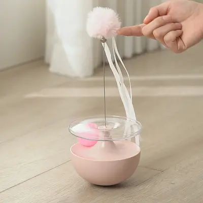 Feather Bell Cat Teaser Wand with Chew-Resistant Plush Ball - 2