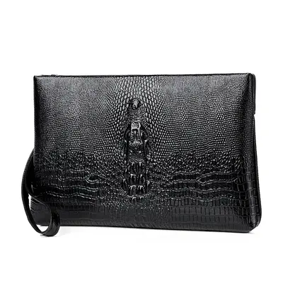 Crocodile Pattern Soft Leather Men's Handbag, Large Capacity, Envelope Style - 11
