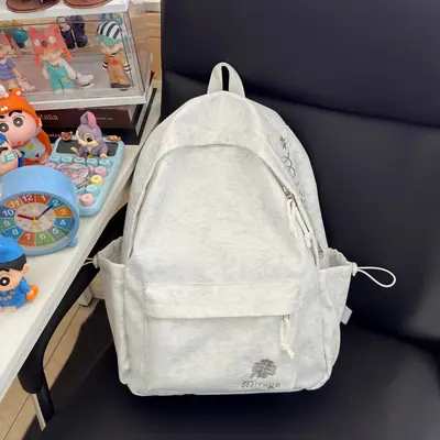 Student Backpack Korean Style Pure Color Letter Embroidery Large Capacity Travel Rucksack Campus School Outdoor Trip Shoulder Bag Cross-border - 8