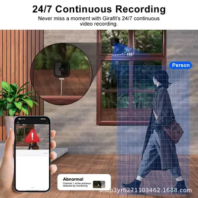 【跨境专供窗户防盗监控摄像头1080P高清夜视远程看护免打孔安装
