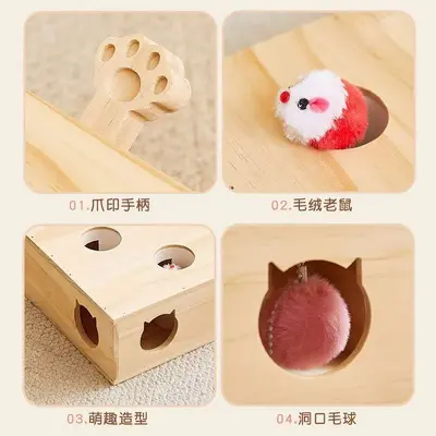 Solid Wood Cat Whack-a-Mole Toy, Interactive Educational Cat Toy - 5