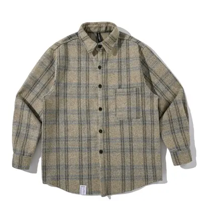 Herren-Karohemd im japanischen Retro-Stil, locker geschnitten, geraut