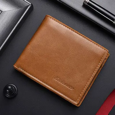 Genuine Soft Leather Men's Short Wallet with Coin Pocket - 8