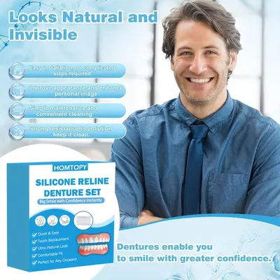 HOMTOPY Silicone Denture Veneer Set, Whitening Smile Teeth Covers - 3