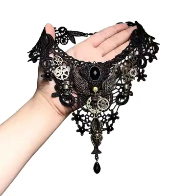 Gotik dantel choker kolye, siyah - 6