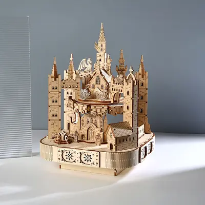 Grenzüberschreitendes 3D-Holzpuzzle-Spielzeug, Zauberschloss-Bausatz-Modell, Kinder-DIY-Lernspielzeug, handgefertigte Bausteine