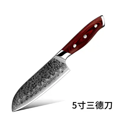67-schichtiges Damaszener-Stahl-Küchenmesserset für den Heimgebrauch, Fleischmesser, Kochmesser, Yangjiang mit farbigen Holzgriffen. - 9