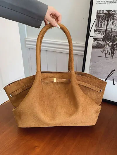 Damen-Tote-Bag mit großem Fassungsvermögen, Wildleder-Optik mit Falten