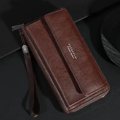 Long Men's Wallet, Solid Color, Lightweight for Daily Use - 2