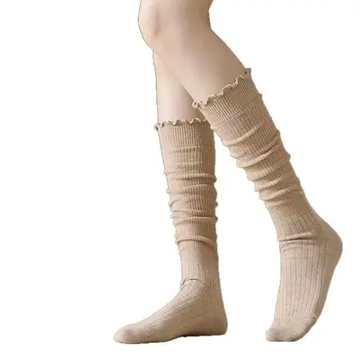 Herbst-Winter Holzohr-Rand japanische Stil Stapel-Socken Damen Spitze atmungsaktiv Wadensocken einfarbig JK-Socken geruchshemmend schweißabsorbierend lange Strümpfe