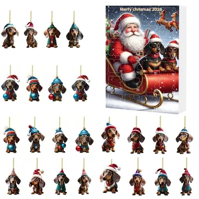 2026 Christmas Advent Calendar Blind Box with Acrylic Dachshund Pendant - 7