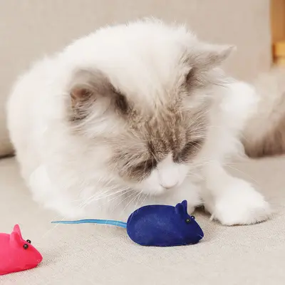 Vinyl Cat Teaser Wand and Small Mouse Squeaky Cat Toy - 5
