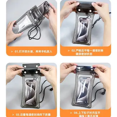 Waterproof phone bag with touchscreen, 3-layer zipper, for swimming