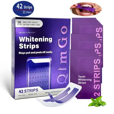 V34 Purple Teeth Whitening Strips, Yellow Stain Removal Dry Strips - 8