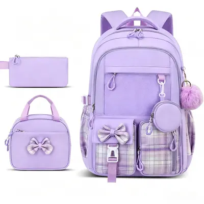 Grenzüberschreitender neuer Schulrucksack für Anfänger mit hohem Designwert, einfacher zweiseitriger Rucksack, Fabrik-Dreiteiler-Set mit Rucksack, Essenstasche und Federtasche - 10