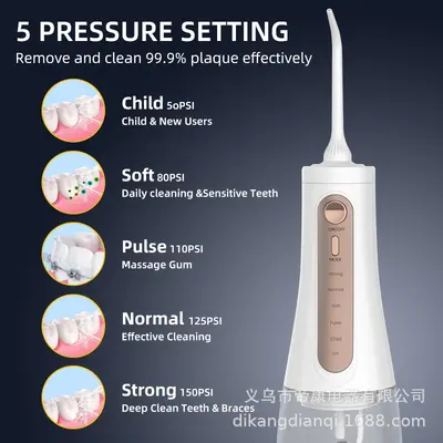 Portable electric oral irrigator, 5-level pulse