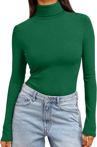 High Neck Long Sleeve Women's Base Layer Top, Solid Color Slim Fit - 10