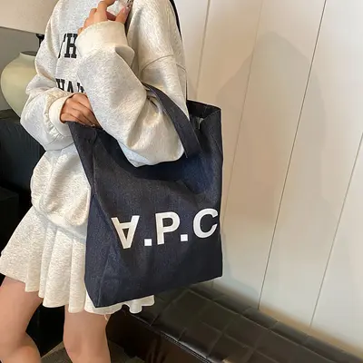 Large Capacity Canvas Tote Bag, Letter Print, Shoulder Bag - 4