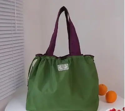 Ruched Color-Block Large Foldable Fabric Shopping Tote Bag - 11