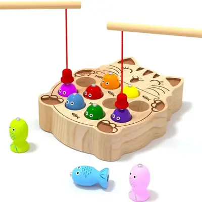 Montessori ahşap meşgul tahtası, manyetik balık oyunu - 8