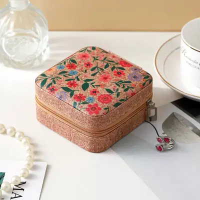 Edle hochwertige Schmuckschatulle mit Korkoptik tragbares Etui für Ohrringe Vintage-Ringe Halsketten Reise-Aufbewahrungsbox - 7
