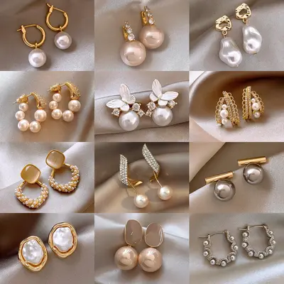 Silbernadel Premium-Perlen-Blüten-Ohrringe, modisch, retro, leicht, luxuriös, französisch, elegant, Temperament, Internet-Influencer, Damen-Ohrringe
