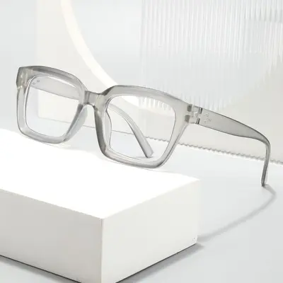 Square Anti-Blue Light Plain Lens Metal Nose Pad Eyeglass Frame