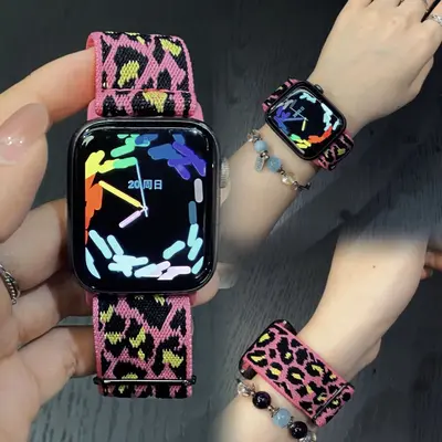 Nylon Camo Leopard Print Watch Strap for Apple Watch S12 and iWatch 12th Gen