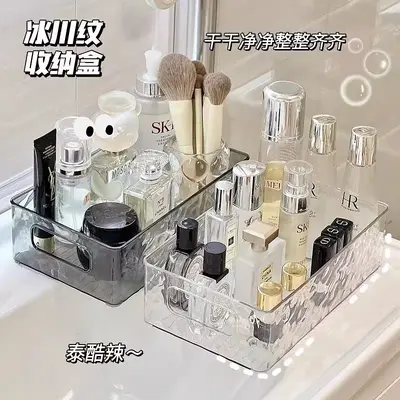 Acrylic frost pattern cosmetic storage box, transparent, large capacity - 2