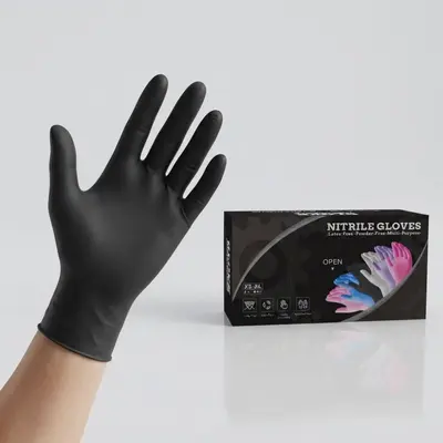 Tek kullanımlık nitril koruyucu eldiven, siyah, yüksek elastik NBR - 8