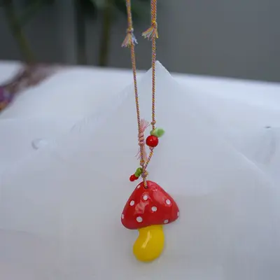 Jingdezhen Ceramic Mushroom Pendant Necklace - 12