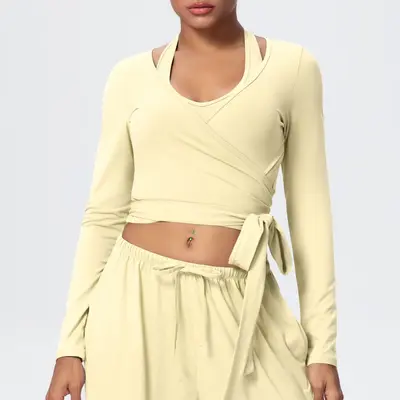 Women's Long Sleeve V-Neck Cross-Strap Quick-Dry Running Yoga Wear - 12