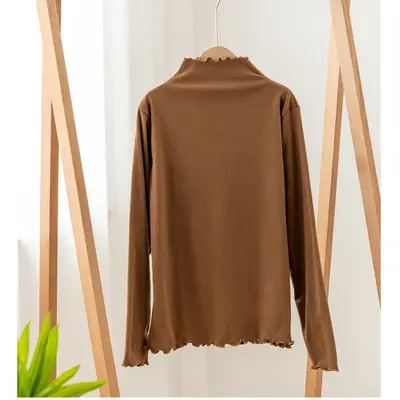 Women's Autumn Winter Base Shirt, Ruffled, Half Turtleneck - 13