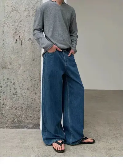Amerikan Retro Yıkamalı baggy kot pantolon erkek kadın cheanfit rahat görünüm A form düz kesim bol paça geniş paçalı uzun pantolon