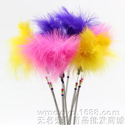 Colorful Rabbit Fur Mouse Cat Teaser Wand, Plush Cat Toy