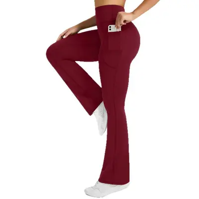 High-Waist Flared Yoga Pants for Women, Pockets, Stretchy Slimming Fitness Trousers - 6