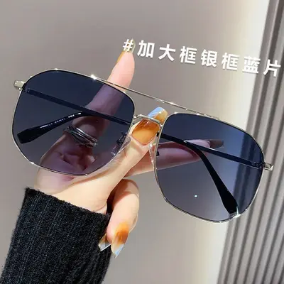 Square Double-Bridge Metal Polarized Sunglasses, Retro Style - 7