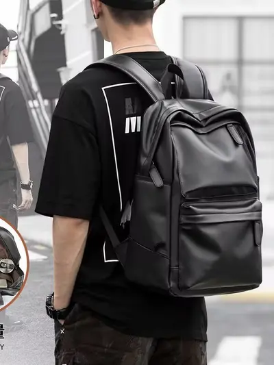 Men's Leather Backpack, Large Capacity, Laptop Compartment - 5