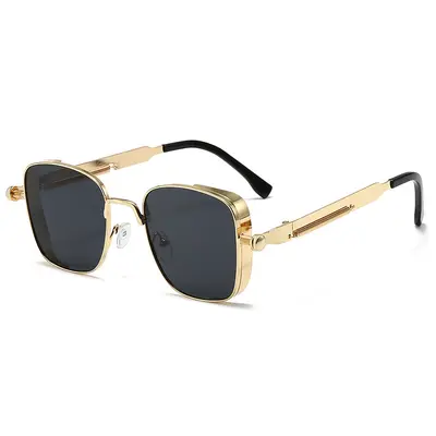 Punk Metal Square Frame Sunglasses for Men with Spring Hinges - 4