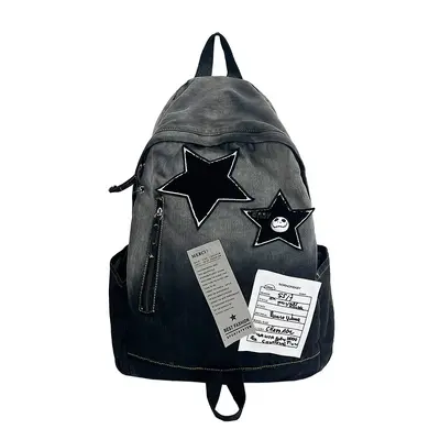Gradient Denim Star Vintage School and Travel Backpack - 7
