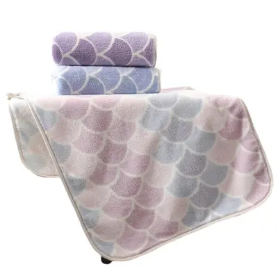 Mermaid pattern towel set, 4-piece, absorbent, soft