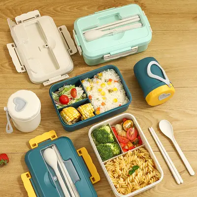 Wheat Straw Insulated Lunch Box, Microwave Safe, with Compartments