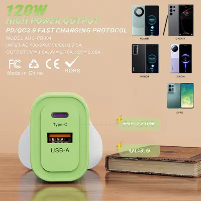 120W Fast Charger, Compatible with Apple and Huawei, Dual-Port A+C