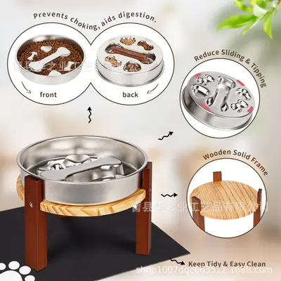Solid Wood Dog and Cat Bowl Stand, Raised Neck-Protecting Design - 7