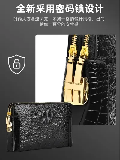 Men's Crocodile Pattern Clutch with Combination Lock, Large Capacity - 3