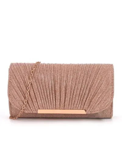 Pleated Round-Bottom Women's Evening Clutch with Glitter Finish - 10
