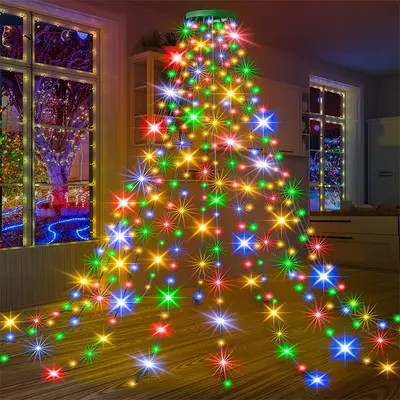 Yeni LED halka ağaç üstü ışık Noel ağacı ışığı alçak gerilim beş köşeli yıldız şelale asılı ağaç akan su Noel LED ışık dize
