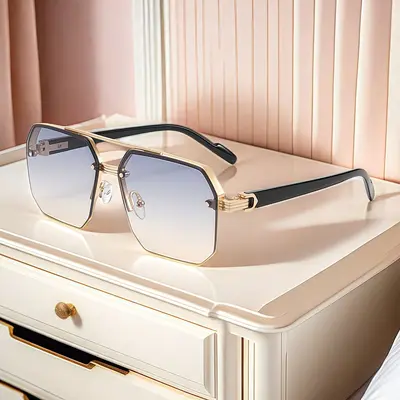 Polygonale Herren-Sonnenbrille mit Doppelsteg und UV-Schutz - 3
