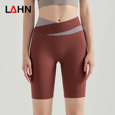 LAHN Yoga-Leggings, kontrastfarbig, hohe Taille, rot