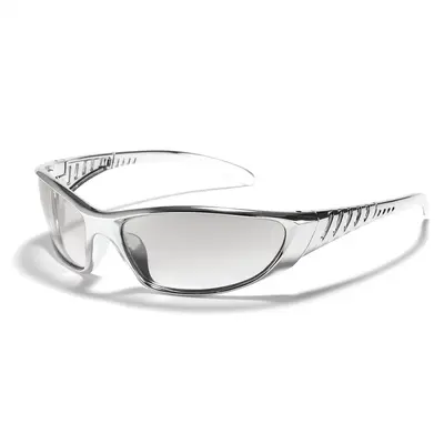 Y2K Silver Sunglasses, Colorful Hollow Frame, Futuristic Design - 12